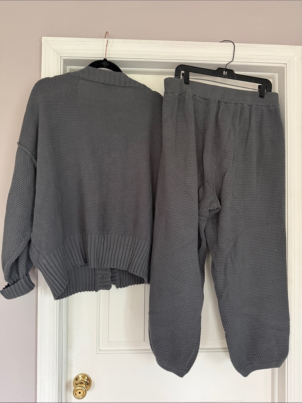 Free People Beach Charcoal Gray Knit Cardigan & Jogger Set - Picture 2 of 3